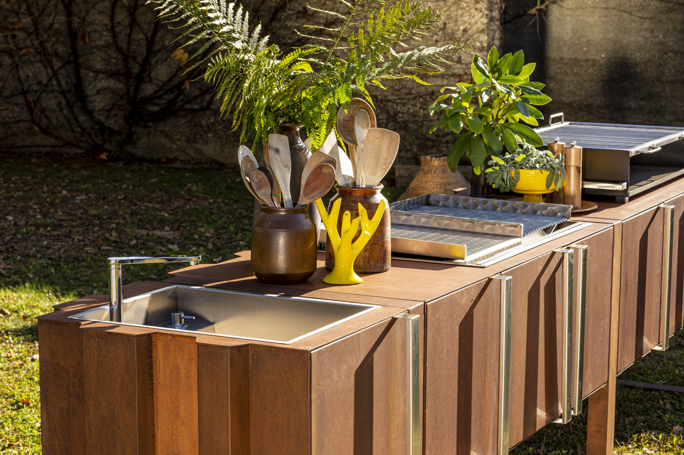 A Corten Steel Outdoor Kitchen, The Convivium Mobile Bar - Gessato