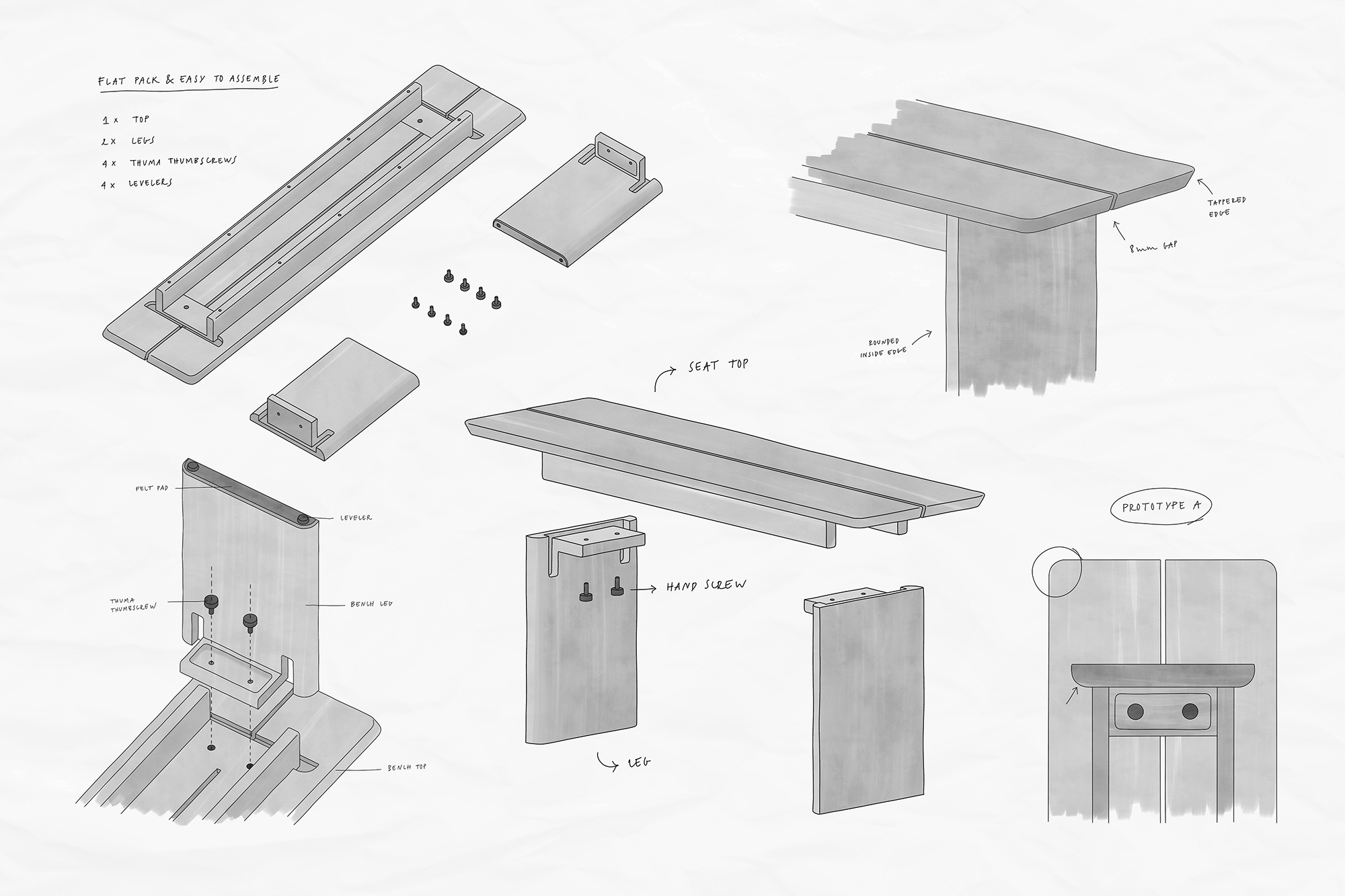 The Pillar Bench by Thuma - Gessato